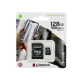 MicroSD 128GB Kingston Class 10 Canvas Select Plus A1 100MB/s + SD адаптер
