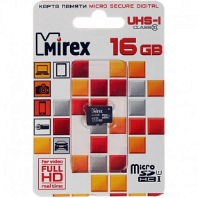 MicroSD 16Gb Mirex Class 10 UHS-I 45Mb/s без адаптера
