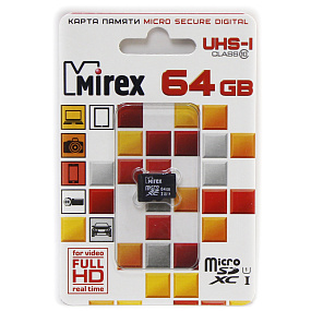 MicroSD 64Gb Mirex Class 10 UHS-I 45Mb/s без адаптера