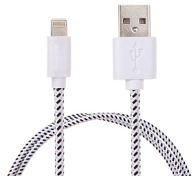 Дата кабель lightning - USB в переплете 1м белый в тех. упаковка