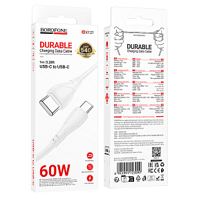 Дата кабель Type-C - Type-C Borofone BX121 60W 3A 1м белый