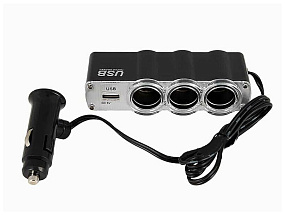 Разветвитель прикуривателя (3выхода + USB) WF-0120
