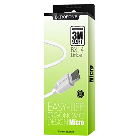 Дата кабель lightning - USB Borofone BX14 LinkJet 2.4A белый 3м