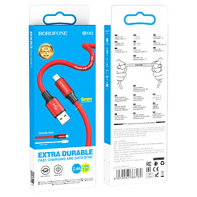 Дата кабель lightning - USB Borofone BX82 2.4A 1м красный