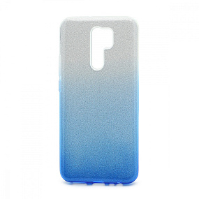 Силиконовый чехол Xiaomi Redmi 9 Fashion с блестками серебристо-голубой