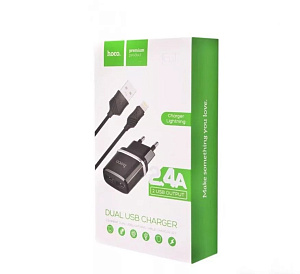 СЗУ-USB Hoco C12 2 выхода 2.4А черный