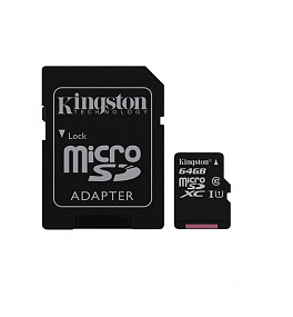 MicroSD 64Gb Kingston Class 10 UHS-I 80Mb/s+ SD адаптер