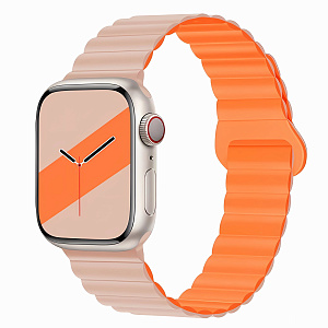 Ремешок для Apple Watch W32 42/44/45/49 mm силикон на магните розовый/оранжевый