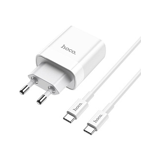 СЗУ+ Type-C-Type-C Hoco C80A 20W QC3.0 2 выхода белый