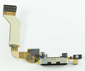 Шлейф iPhone 4S на системный разъем/микрофон Черный Оригинал