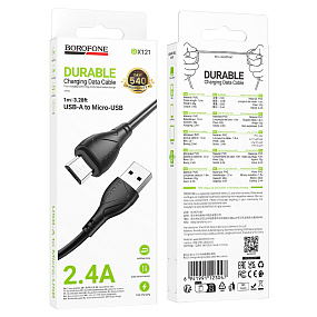 Дата кабель micro USB - USB Borofone BX121 2.4A 1м черный