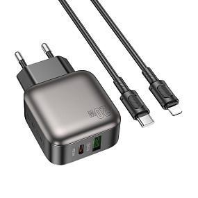 СЗУ-USB/Type-C Borofone BAS54A PD20W 3A+Type-C/Lightning 1м черный