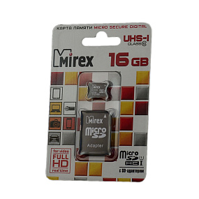 MicroSD 16Gb Mirex Class 10 UHS-I 45Mb/s +SD adapter