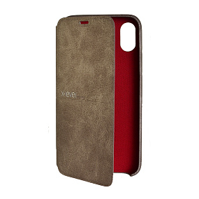 Чехол-книжка натуральная кожа IPhone X X-Level Extreme боковой флип золото