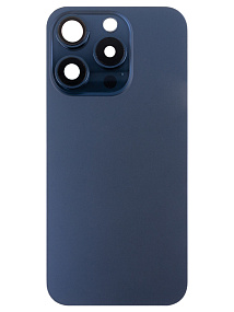 Задняя крышка iPhone 15 Pro в сборе со стеклом камеры Синий Титан - Премиум