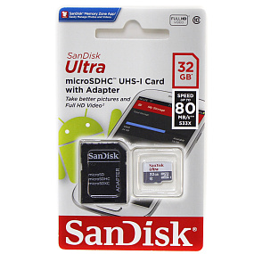 MicroSD 32Gb SanDisk Class 10 UHS-I 80Mb/s +SD adapter