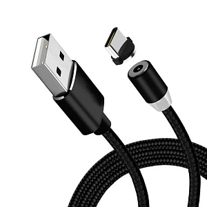 Дата кабель micro USB - USB магнитный (черный) 1м