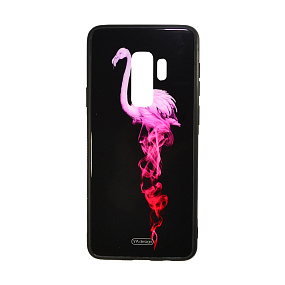Задняя накладка для Samsung G965 Galaxy S9 Plus стекло YA design фламинго