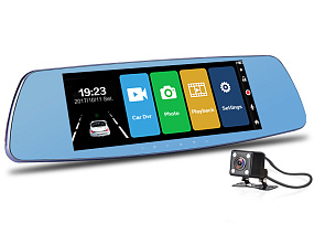 ВидеоРегистратор в зеркале заднего вида A07 + выносная камера 1080P(Android 5.0, 7",сенсорный экран,