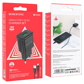 СЗУ+ micro USB Borofone BA59A 18W/QC 3.0 1 выход черный
