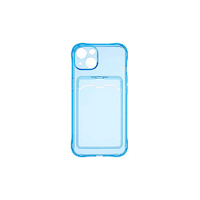 Кейс iPhone 14 силикон с визитницей прозрачный синий