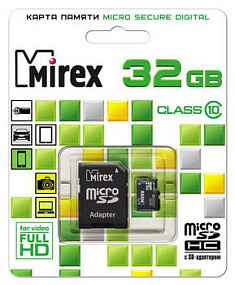 MicroSD 32Gb Mirex Class 10 +SD adapter