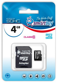 MicroSD 4Gb SmartBuy Class 10 +SD adapter 