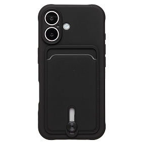 Кейс iPhone 16 силикон с визитницей черный