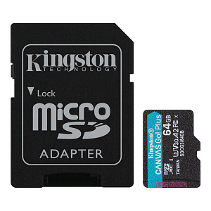 MicroSD 64Gb Kingston Class 10 UHS-I U3 V30 A2 170/70 Mb/+SD адаптер