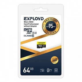 MicroSD 64Gb Exployd Class 10 UHS-I U3 95Mb/s 4K без адаптера