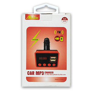 FM-модулятор ALS-A13 (MicroSD, 2 USB, AUX,пульт, дисплей) черно-красный