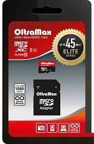 MicroSD 32Gb OltraMax Class 10 USH-I 45Mb/s +SDадаптер