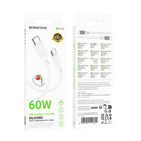 Дата кабель Type-C - Type-C Borofone BX115 60W 3A 1м белый