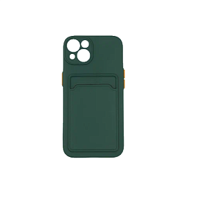 Кейс iPhone 13 силикон с визитницей темно-зеленый
