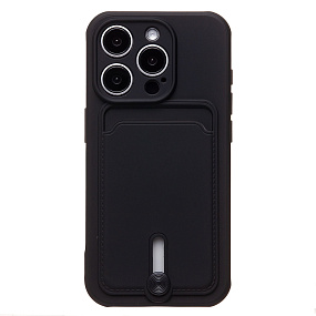 Кейс iPhone 15 Pro силикон с визитницей черный