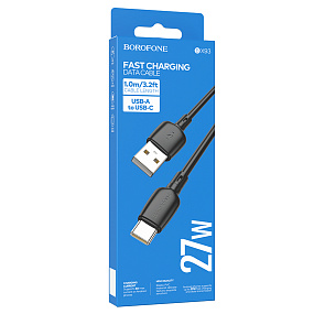 Дата кабель Type-C - USB Borofone BX93 27W 3A 1м черный
