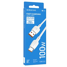 Дата кабель Type-C - USB Borofone BX93 100W 6A 1м белый