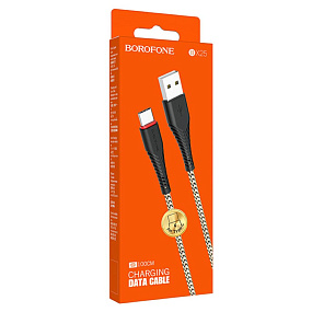 Дата кабель Type-C - USB Borofone BX25 3A 1м черный,тех.пак