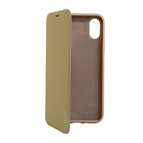 Чехол-книжка натуральная кожа IPhone X X-Level FibCard боковой флип золото