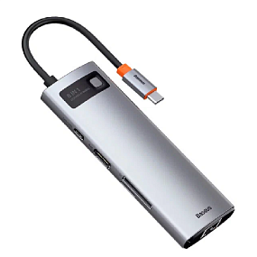 Хаб Baseus 8 в 1 3USB/HDMI/USB-C HDMI/MicroSD/TF/RJ45 (CAHUB-CV0G) серый
