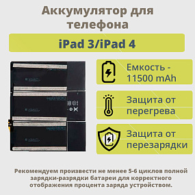 АКБ для планшета iPad 3 9.7" (2012)/iPad 4 9.7" (2012) тех. упак.