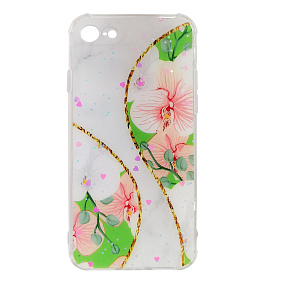 Кейс iPhone 7/8/SE 2020 силикон + Popsockets SL002 цветы