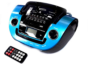 Колонка YG-201UR (TF/USB/FM/пульт) синяя (УЦЕНКА) Зависает на полной громкости