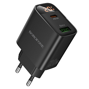 СЗУ-USB-Type-C Borofone BA96A 2 выхода PD20W QC3.0 с дисплеем черный