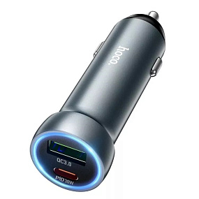 АЗУ-USB/USB-C HOCO Z54A 2 выхода QC3.0+ PD 30W удлиненный серый(УЦЕНКА)повр.упак