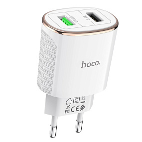 СЗУ-USB Hoco C60A 2 выхода 3.4А QC3.0 белый
