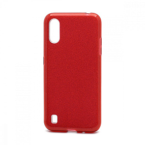 Силиконовый чехол для Samsung A015/M015 Galaxy A01/M01 Fashion с блестками красный