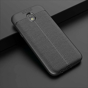 Силиконовый чехол для Samsung J327 Galaxy J3 (2017) Premium с кожаной вставкой черный 