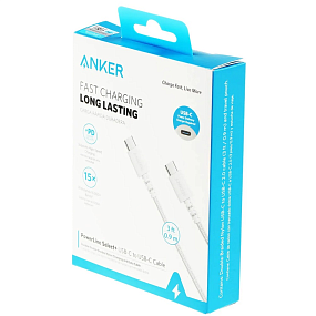 Дата кабель Type-C - Type-C Anker A8032 0.9м 3A белый