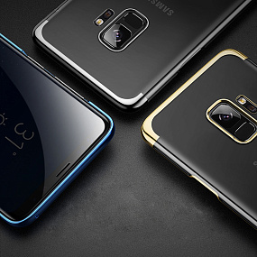 Силиконовый чехол для Samsung G960 Galaxy S9 Baseus Glitter с хром.контуром синий DW03